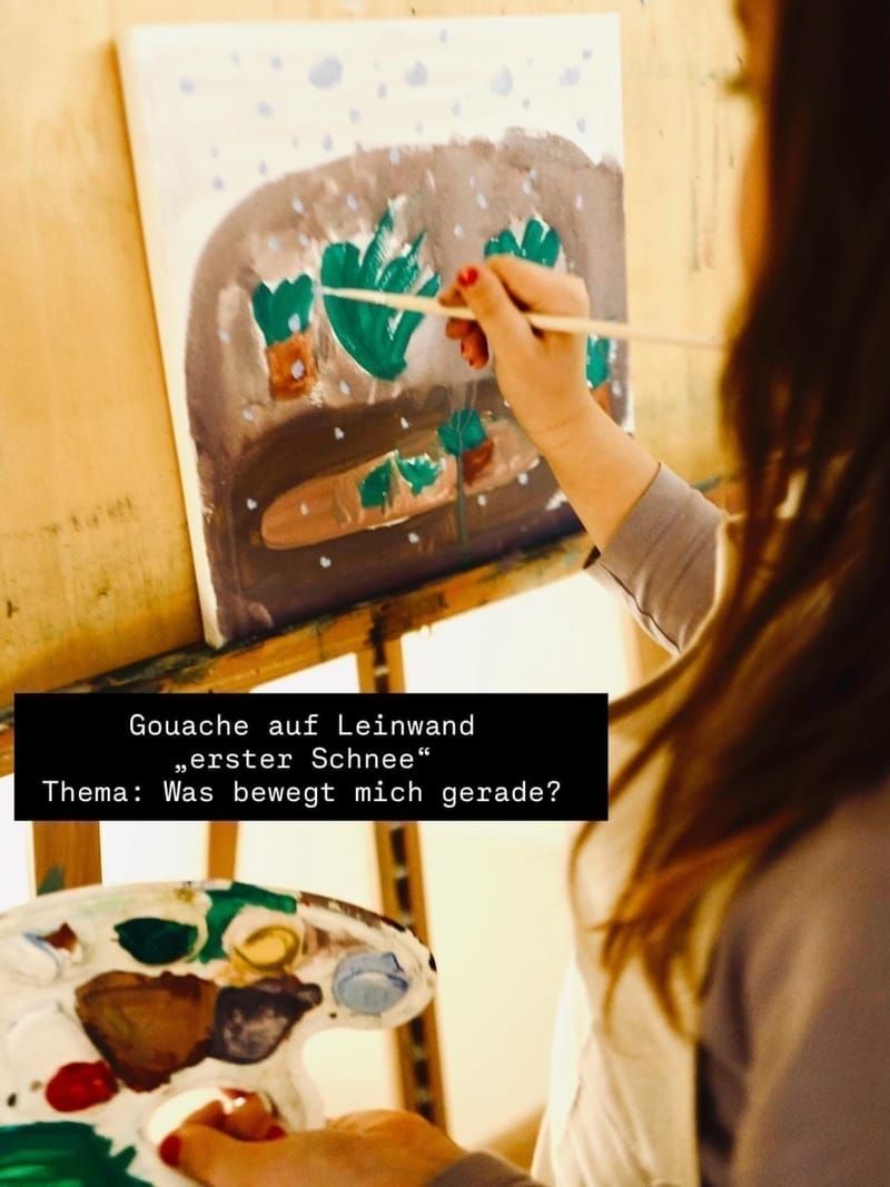 Gouache auf Leinwand: 'erster Schnee'
